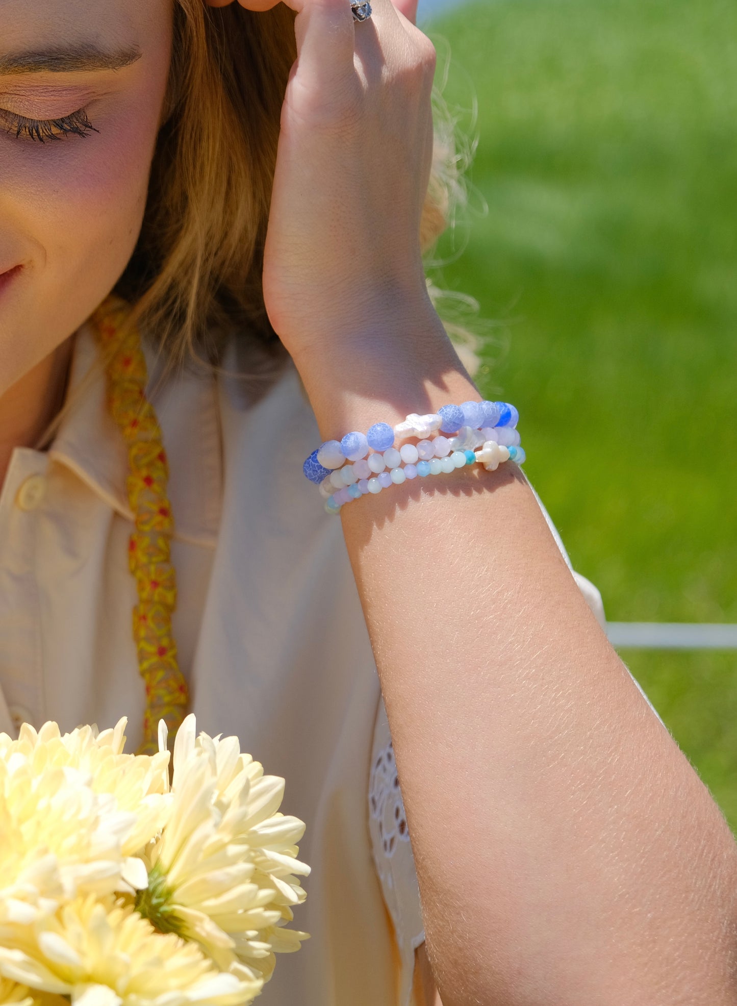 Signature Cross Bracelet | Pearl White